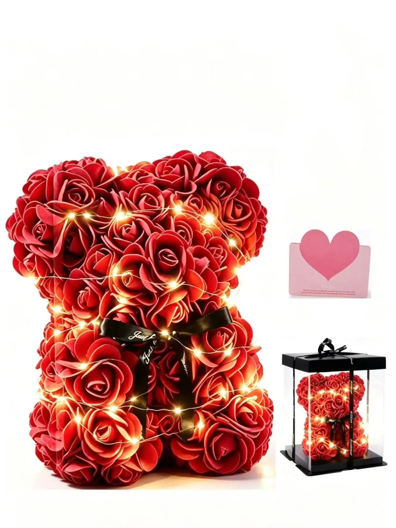 Finished Preserved Flower Foam Rose Bear Birthday Gift Box, Celtic Knot Ruby Necklace Set, Valentine's Day Christmas Gifts, Decorative, Bohemian Style
