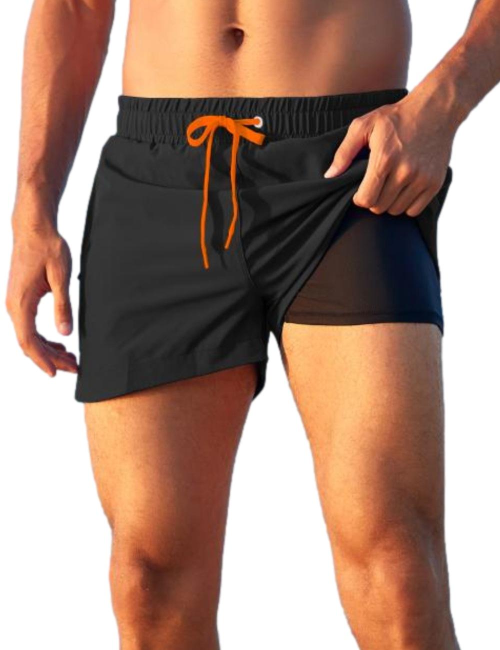 Men's beach shorts with inner mesh, three-quarter length, stylish, anti-embarrassment, quick-dry swimming trunks, trendy and quick-drying