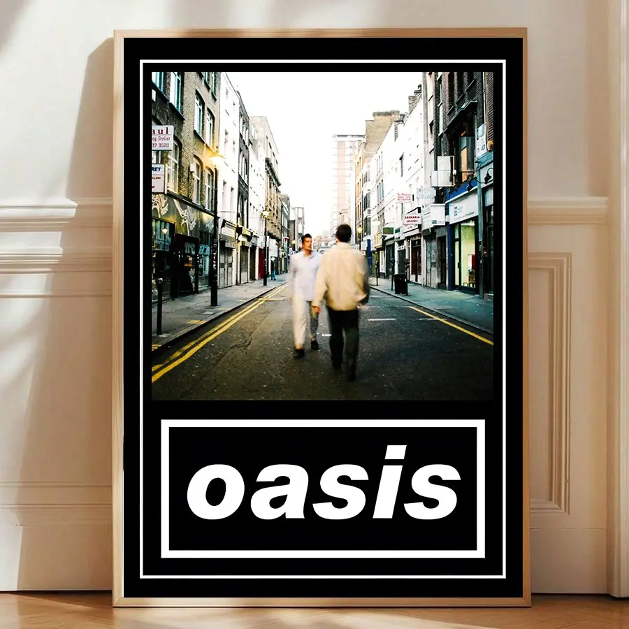 1pc Oasis Band Album Cover Wall Art Canvas Print, Frameless Retro British Rock Music Poster, Minimalist 90s Vintage Street Picture Painting for Living Room Bedroom Media Room Studio Decor, Cool Music Fan Housewarming Gift