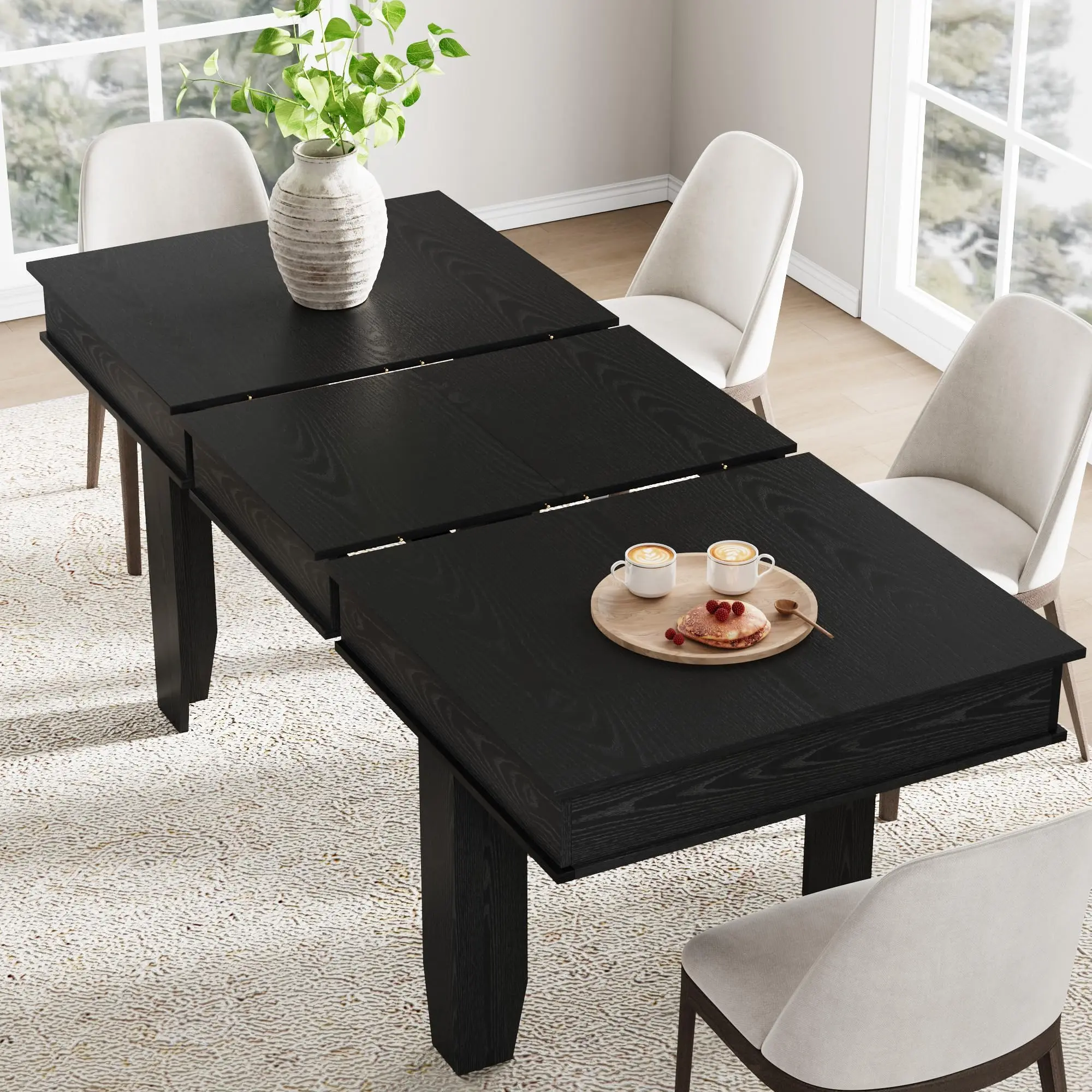 Garvee Extendable Dining Room Table 63-86.6 in for 6-10 People, Large Rectangular Farmhouse Kitchen Table with Wooden Sturdy Frame, Perfect for Dining Room and Kitchen