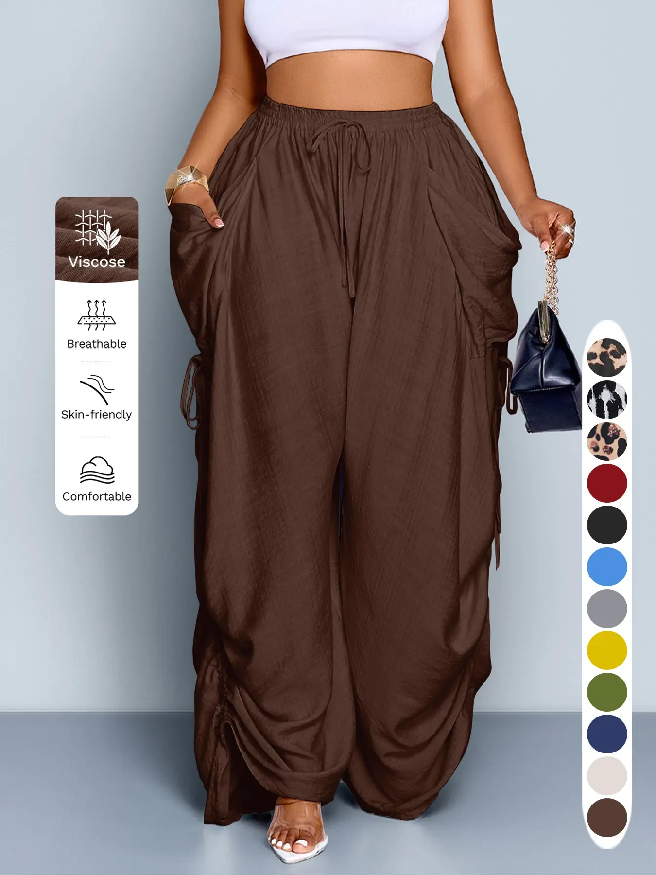 Women's Casual Loose-Fit Wide Leg Pants, All-Season Woven Fabric, Long Plain Design, Daily Commute & Vacation Wear Women's Casual Loose-Fit Wide Leg Pants, All-Season Woven Fabric, Long Plain Design, Daily Commute & Vacation Wear