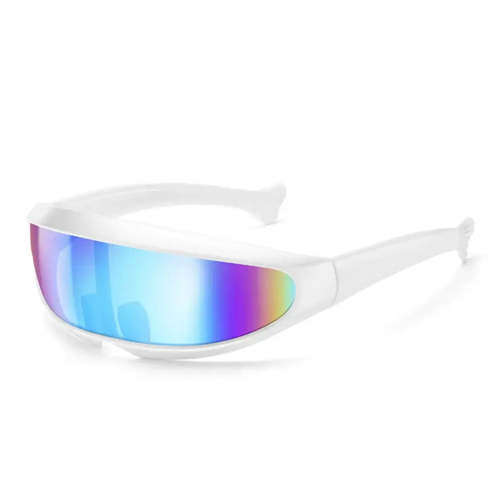 XUH Men's Futuristic Look Rimless Wrap-Around Sunglasses, 1-Piece UV400 Shield Eyewear for Rave Cosplay (Sports & Outdoor Use), Liquid Silver Frame - Space Silver, Men's Accessories, Rimless Frame, Cosplay Party, Outdoor Sport