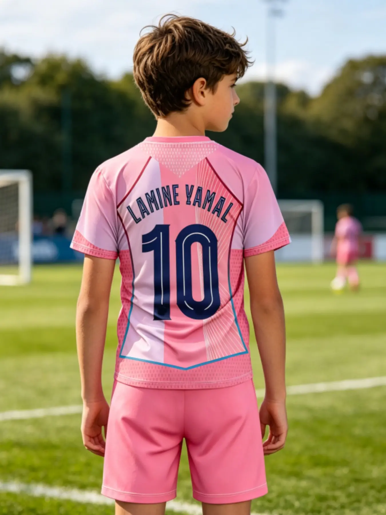 Boys' Gradient Soccer Jersey Set, Breathable Short Sleeve T-Shirt + Shorts, Quick-Dry Training, Casual Loose-Fit Suit, Athletic Set