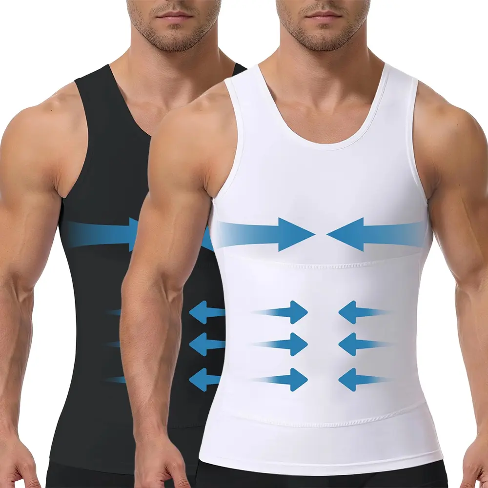 Men's Compression Tank Top, Seamless Body Shaper with Double Compression for Tummy Control & Gynecomastia, Breathable Gym Wear Undershirt, Menswear, Male, Body Shaping, Seamless Vest