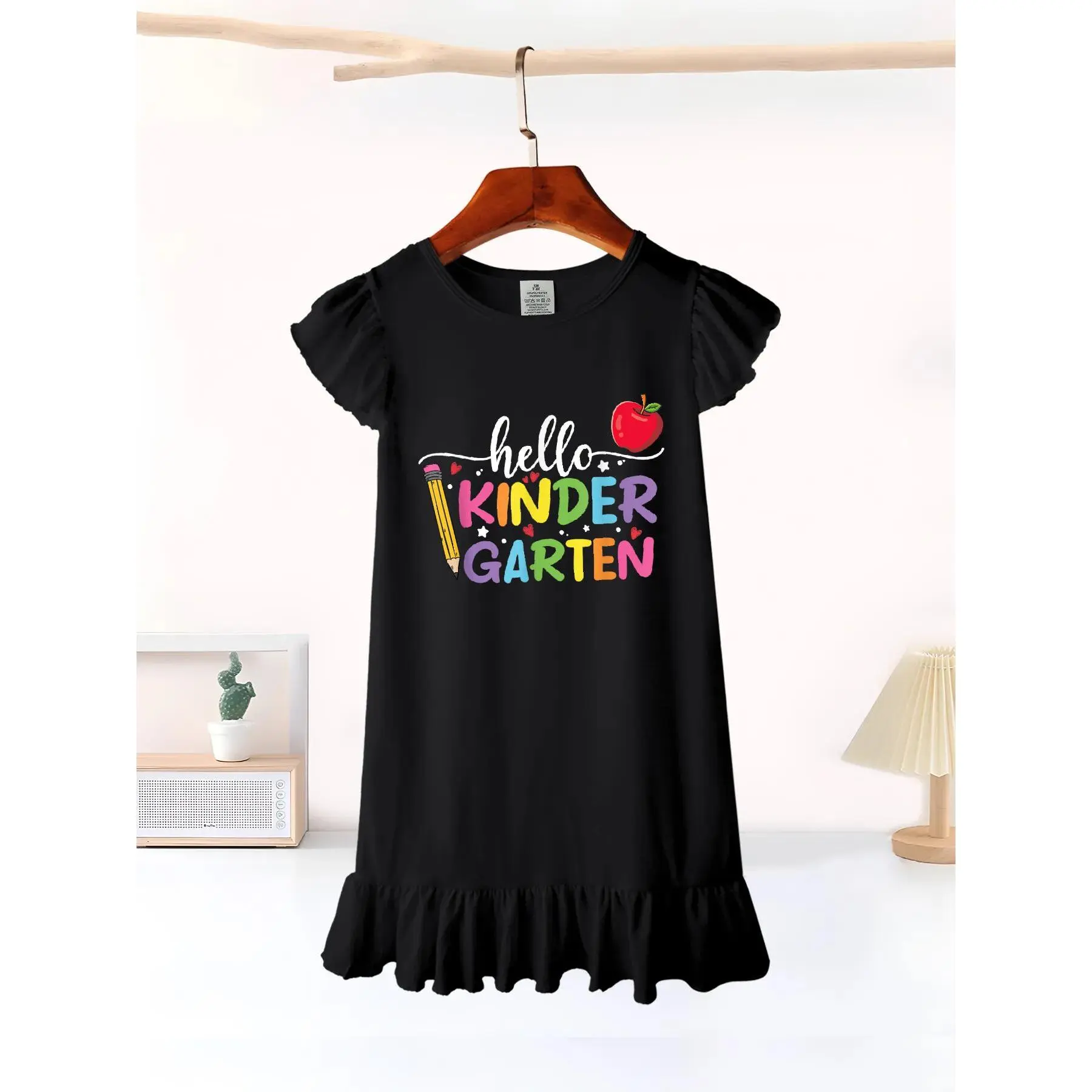Hello Kindergarten Back to School Teacher Girls' Summer Flutter Sleeve Casual Dress - Soft, Durable, Easy-Care, Ideal for School & Outdoor Activities - Fast delivery from local warehouse
