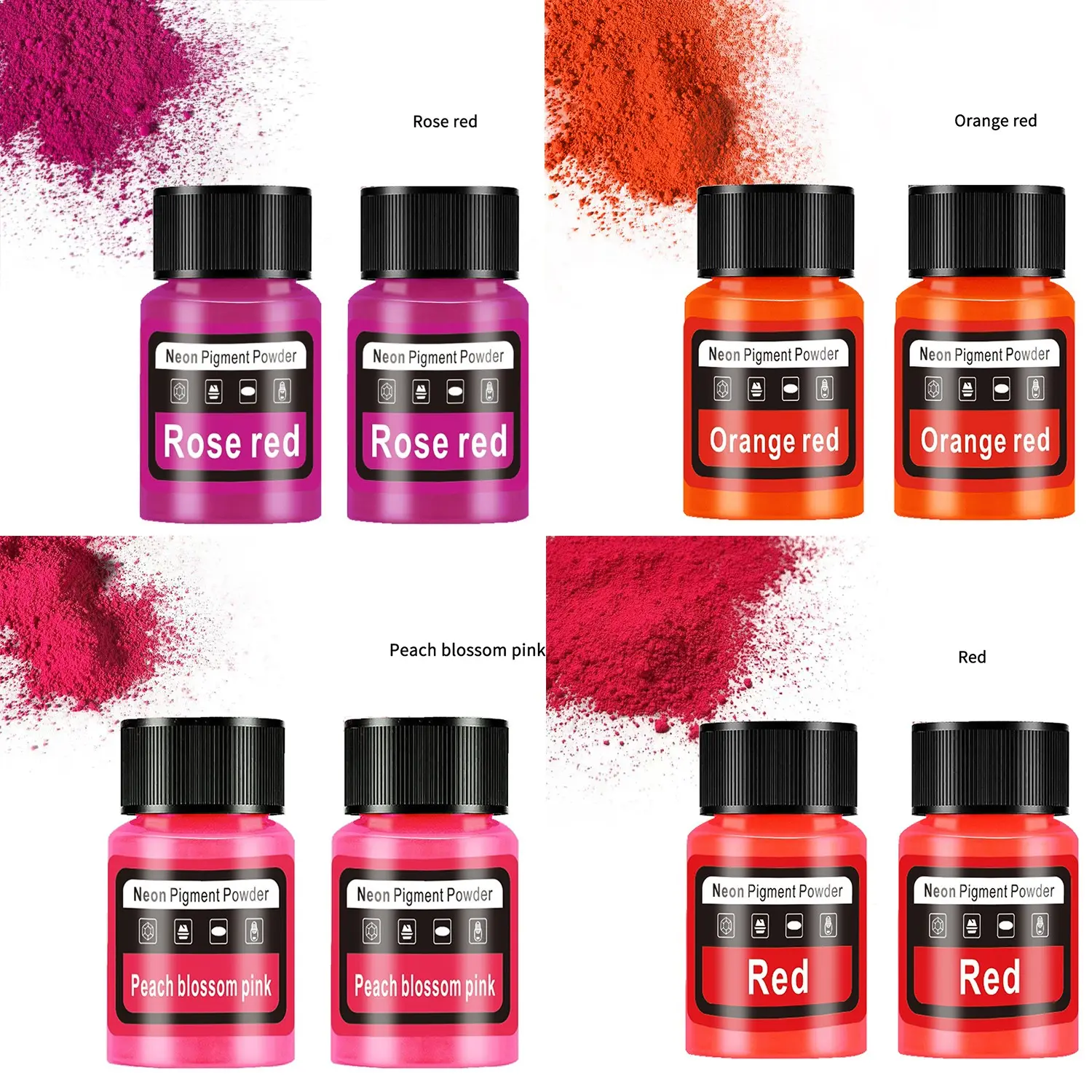 2pcs 20ML Neon Fluorescent Pigment Powder Set, 4 Vibrant Colors, Non-Toxic, DIY Craft Colorant, Nail Art, Slime, Bath Bomb, Candle, Soap Making