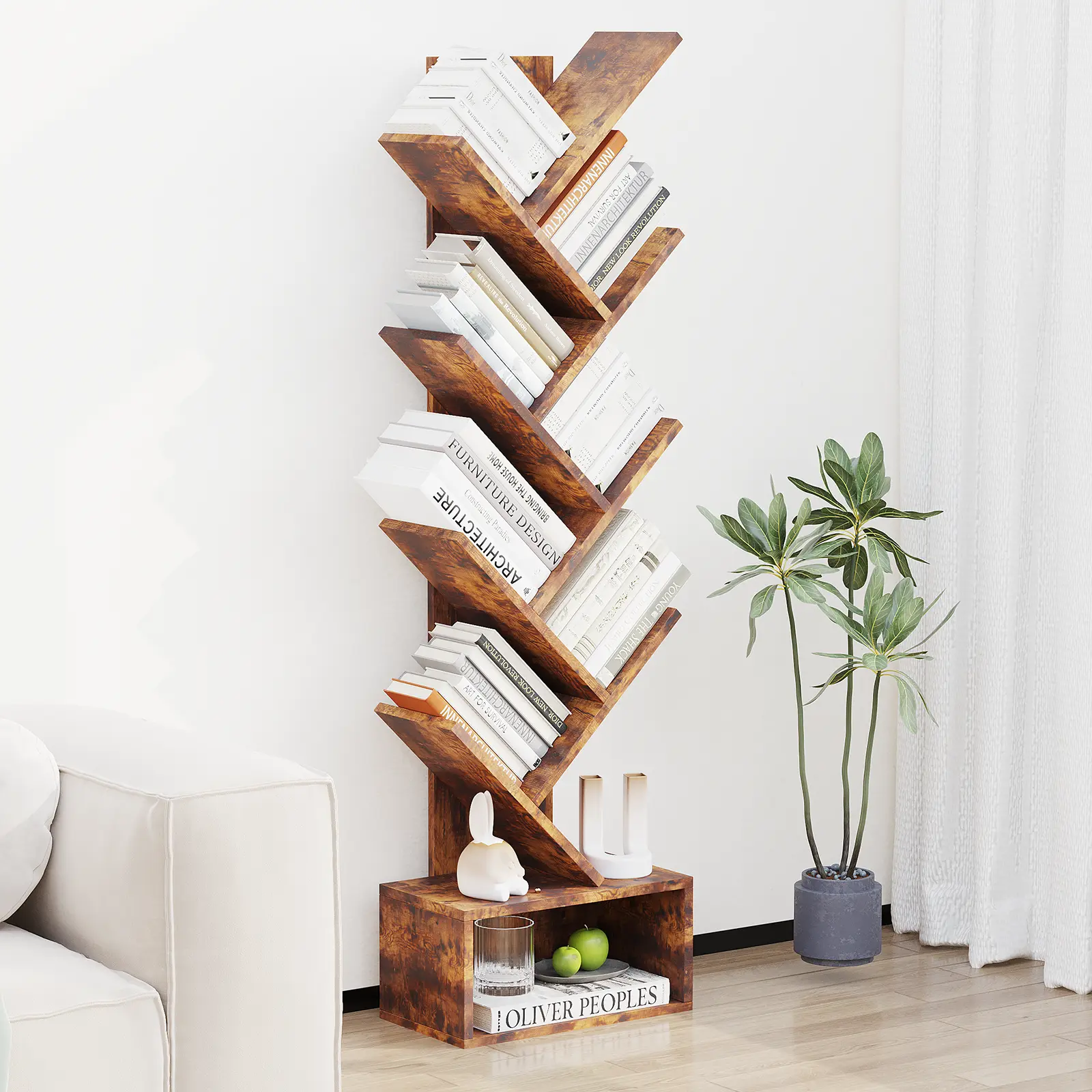 【GARVEE】8-Tier Tree Shape Bookshelf, Modern Stable MDF Wooden Furniture with Ample Storage, Freestanding Display Rack, Back to School Shelves for Bedroom, Living Room - summergarden