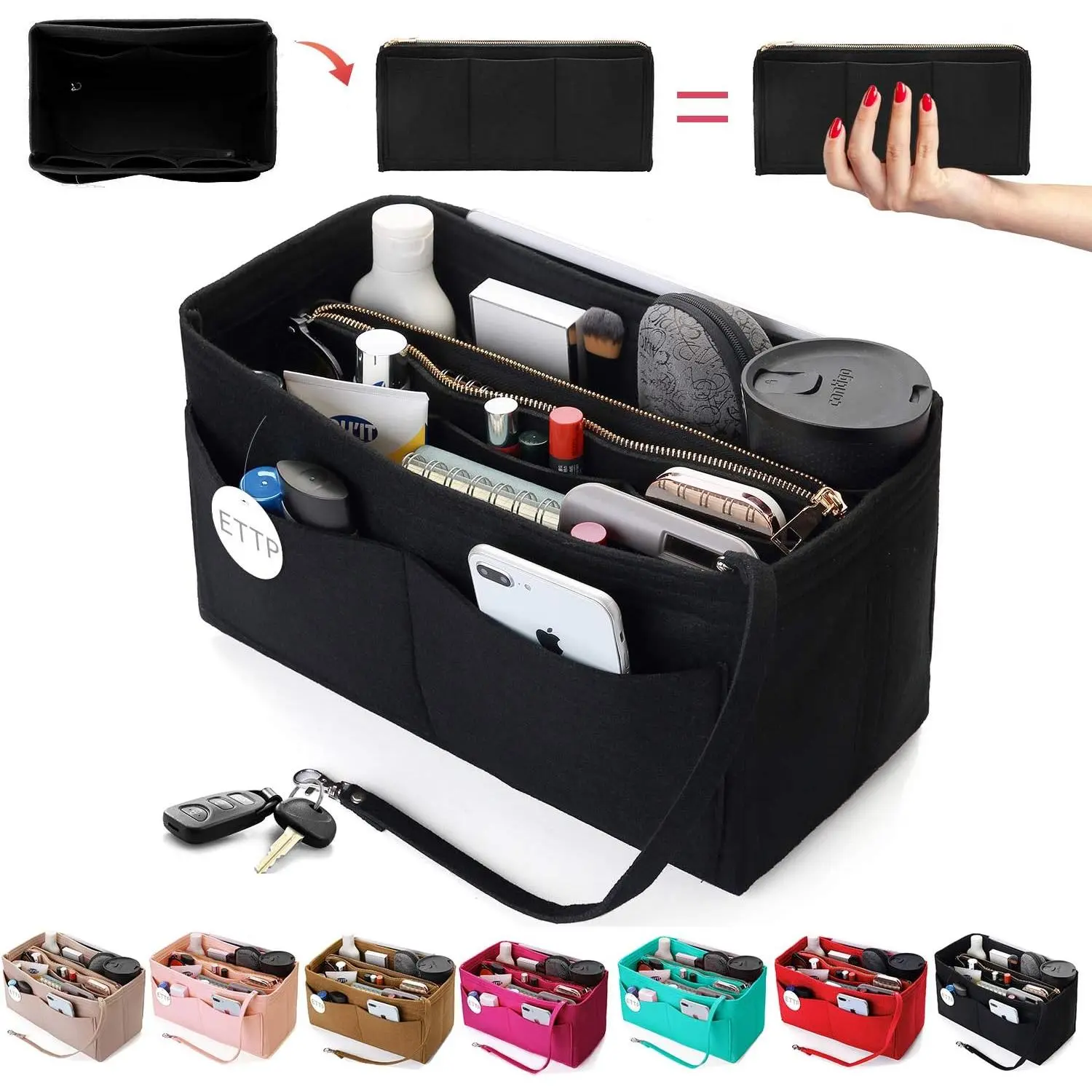 Purse Organizer Insert, Felt Tote Organizer Insert With Zipper, Handbag Organizer For Speedy, Neverfull, Tote, Handbag, 7 Colors 5 Sizes