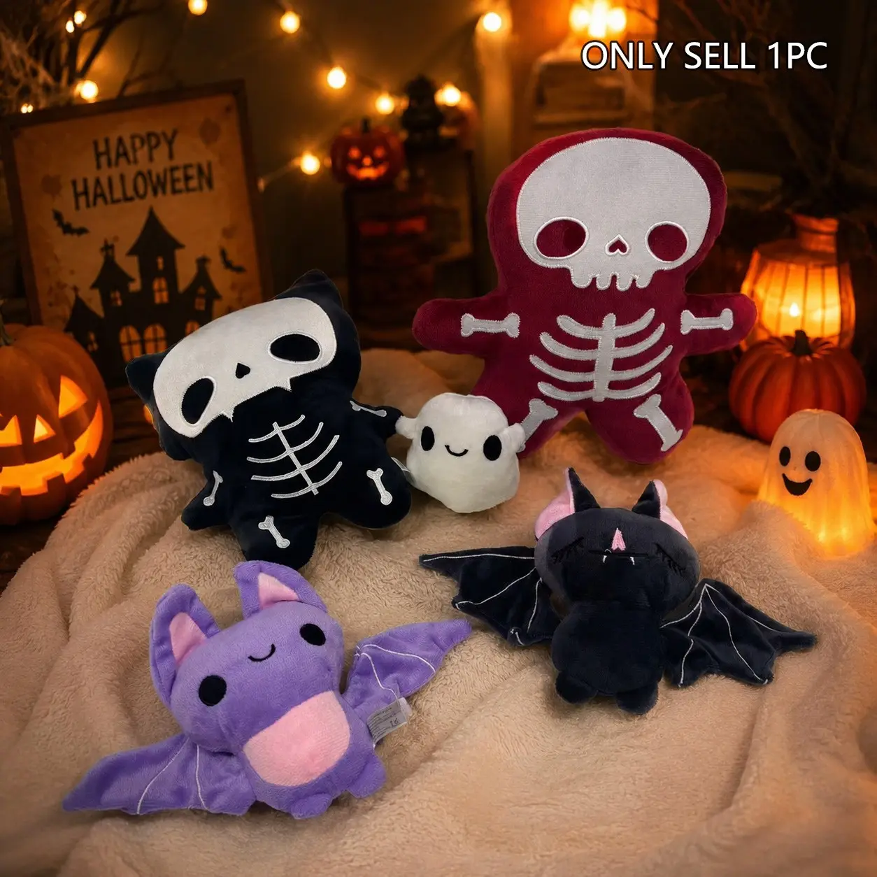 Halloween Plush Toys, Soft Fluffy Stuffed Dolls, Mini Ghost/skeleton/bat, Mini Characters, Perfect for Halloween Party Decor, Kids Birthday Gifts, Family Friends Exchange Gifts