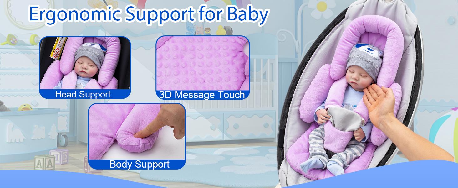 Infant Car Seat Head Support with Extra Shoulder Covers Thickened Breathable Carseat Cushion for Baby Newborn Stroller Swing Insert