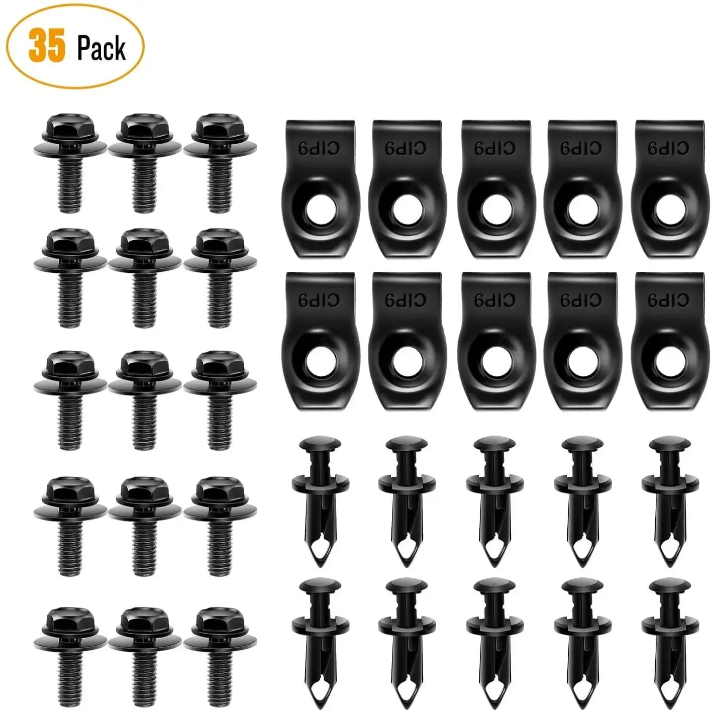 Nilight GRC-70 Corrosion Resistant Bolt Fixing Kit Set - 35PCS Automotive Fasteners & Clips (15 Body Bolts,10 Extruded U-Nuts,10 Plastic Push Clips) for 2003-2007 Infiniti G35 Coupe,G37 (Perfect Fitment)
