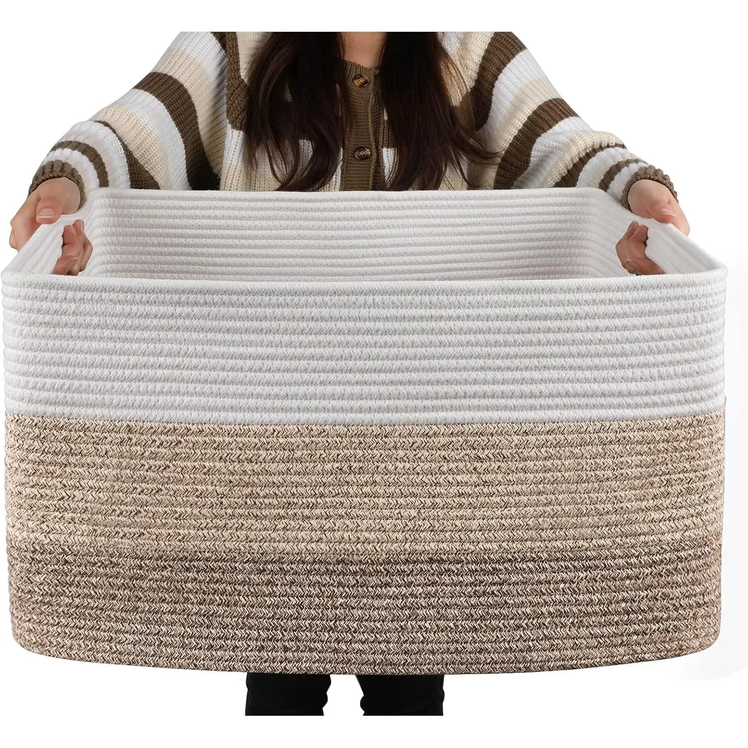 Large Blanket Basket, 22"x17"x12" Rectangle Woven Baskets, Nursery Blanket Storage Living Room, Toy Storage With Handle, Large Baskets Organizing-Gradient Yellow