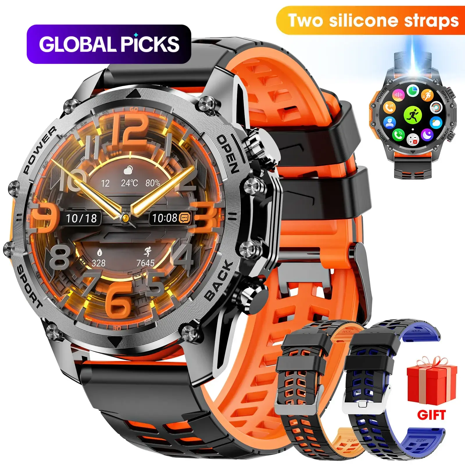 1.52-Inch HD Round Smartwatch for Men, Fitness Tracker with Bluetooth Sports Tracking, BT Calls & Music Control, Multiple Sports Modes, IP68 Waterproof, Smart Watch for Android and iOS Phones #GLOBAL PICKS