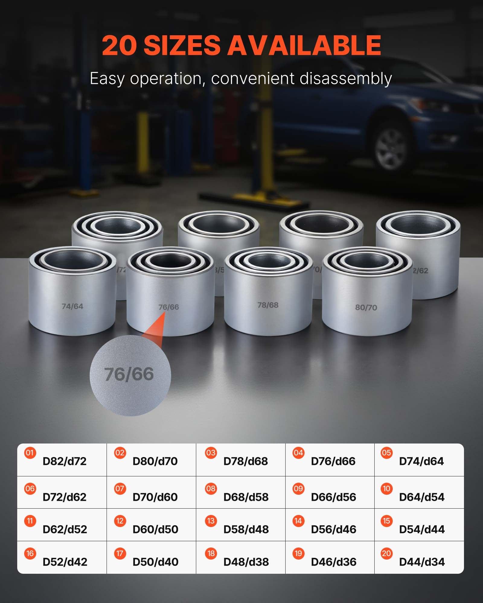 VEVOR Pull and Press Sleeve Kit, 28 PCS, Steel Bush Removal Insertion Sleeve Tools with Carrying Case, Compatible with LCV and HGV Engines, for Removing and Installing Bushings, Bearings, and Seals