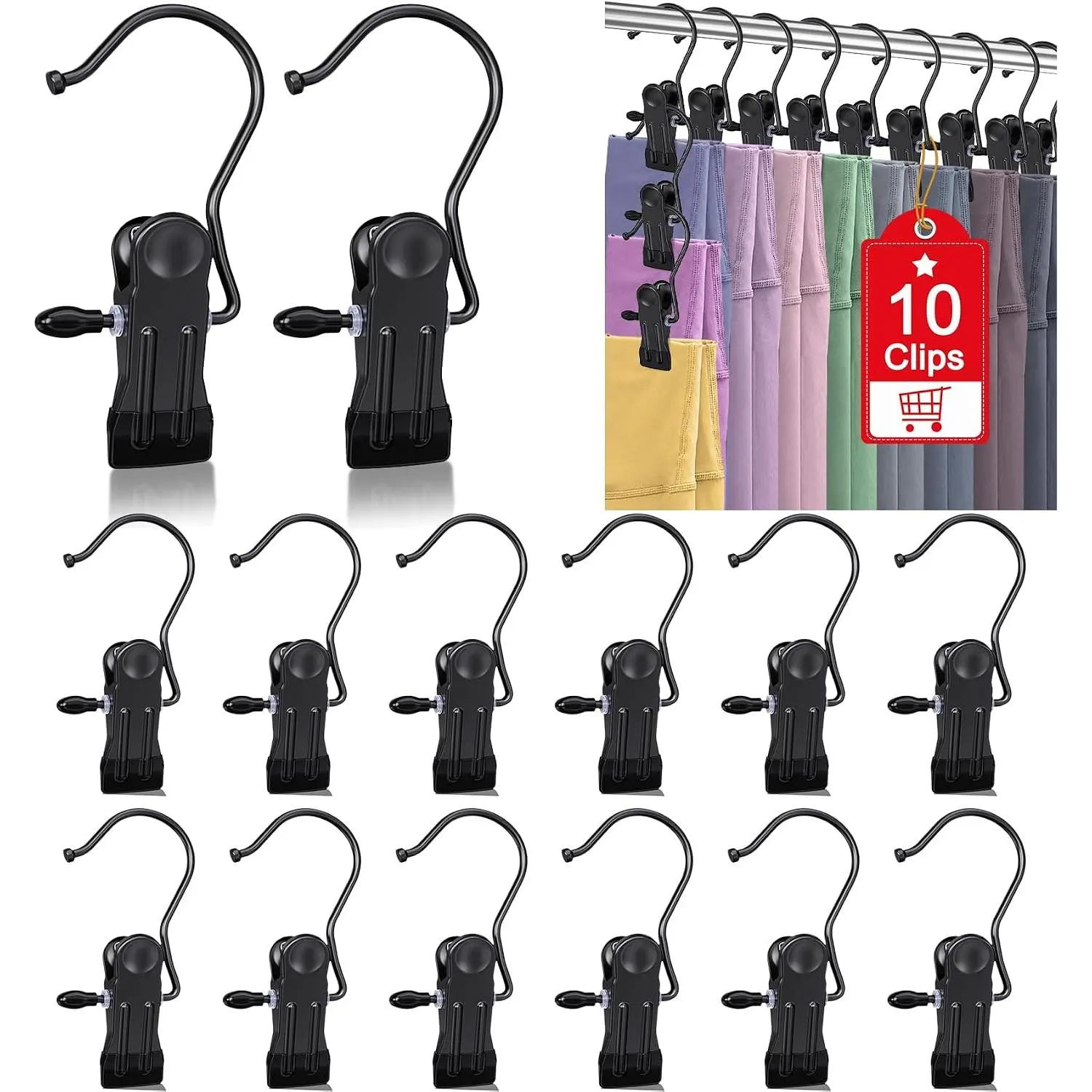 10 count Boot Hangers Clips for Closet, Heavy Duty Pants Hangers with Clips | Space Saving Clothes Pins Clips, Laundry Hooks, Portable  Travel Organizer for Bra Towel Socks Hats Tall Boots, Black