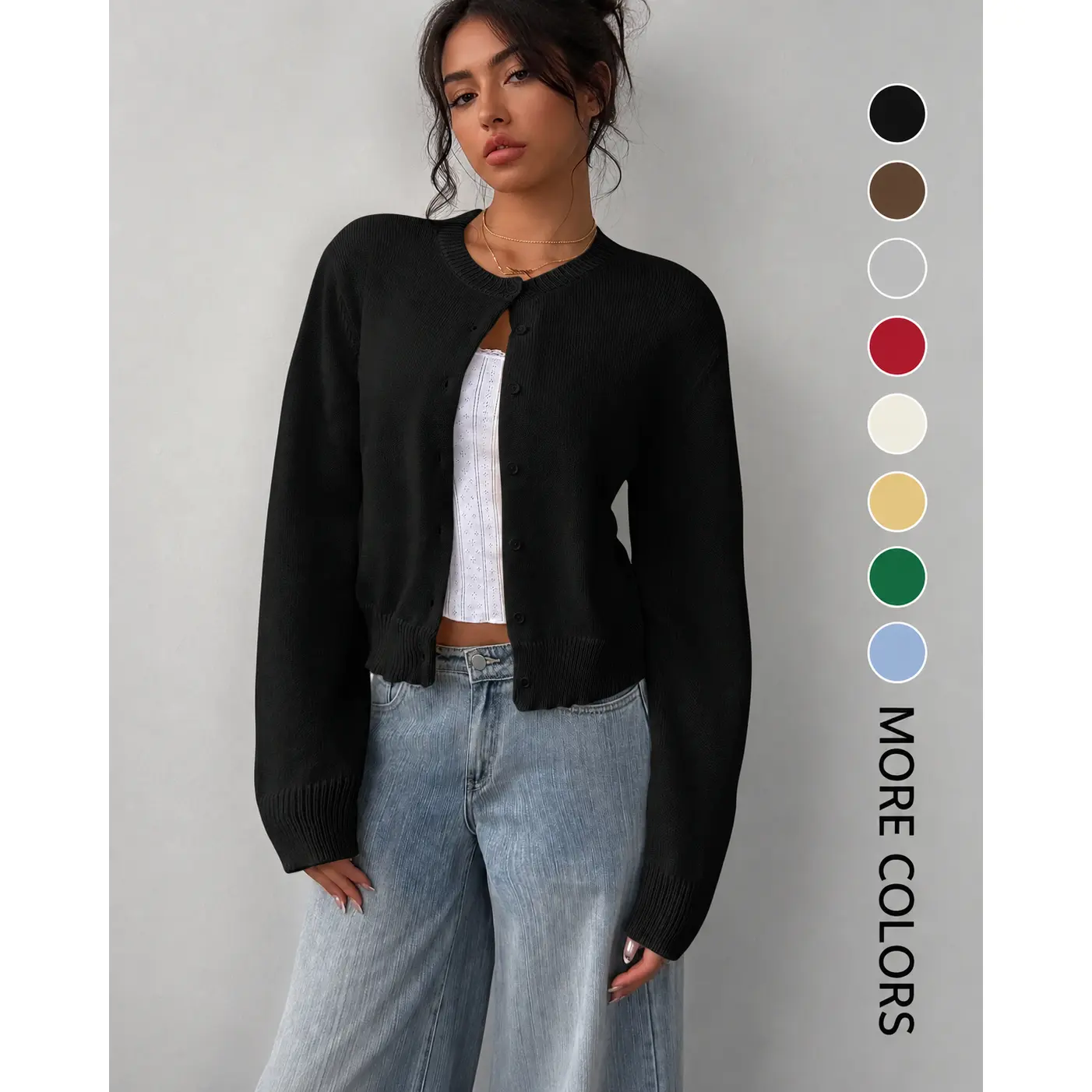 Spring and autumn round-neck red single-breasted design knitted cardigan top in American style