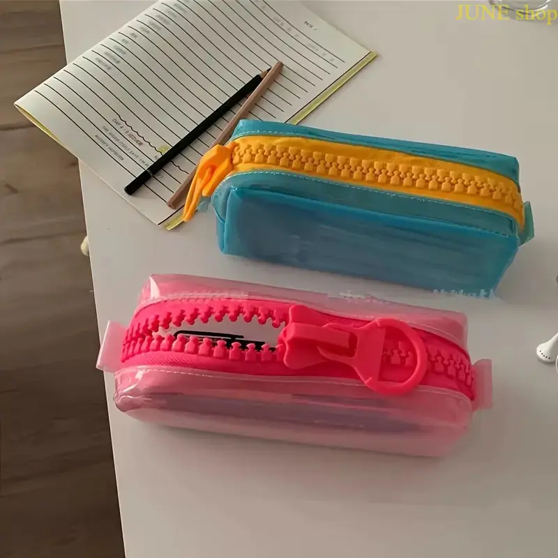 Dopamine Solid Color Jelly Upright Pencil Case, Large Capacity Durable Minimalist Zipper Stationery Organizer Available In Five Colors for Back To School Daily Storage And Stationery Gift Use