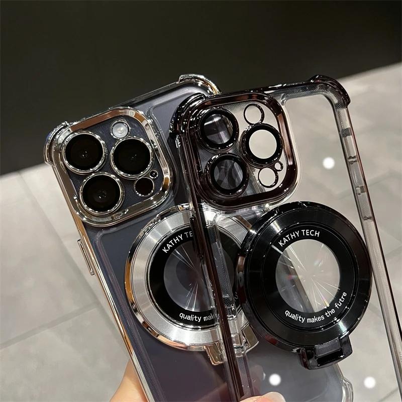 Wireless Charging Magsafe Ring Bracket Case For iPhone 11 12 13 14 15 16 ProMax Plus X XR XS Transparent Magnetic Bumper Cover