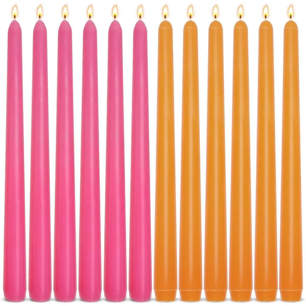 6-Pack Orange and 6-Pack Hot Pink Taper Candles, 10 Inch Unscented Dripless Candlesticks, Long-Lasting Burn Time of 7-8 Hours, Perfect for Home Décor Dinner Party