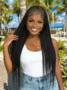 32 Inch Full Lace Side Part Senegalese Twist Wig, Natural Look Synthetic Hair, Easy-To-Style Afro Hairstyle, Perfect for Daily Wear