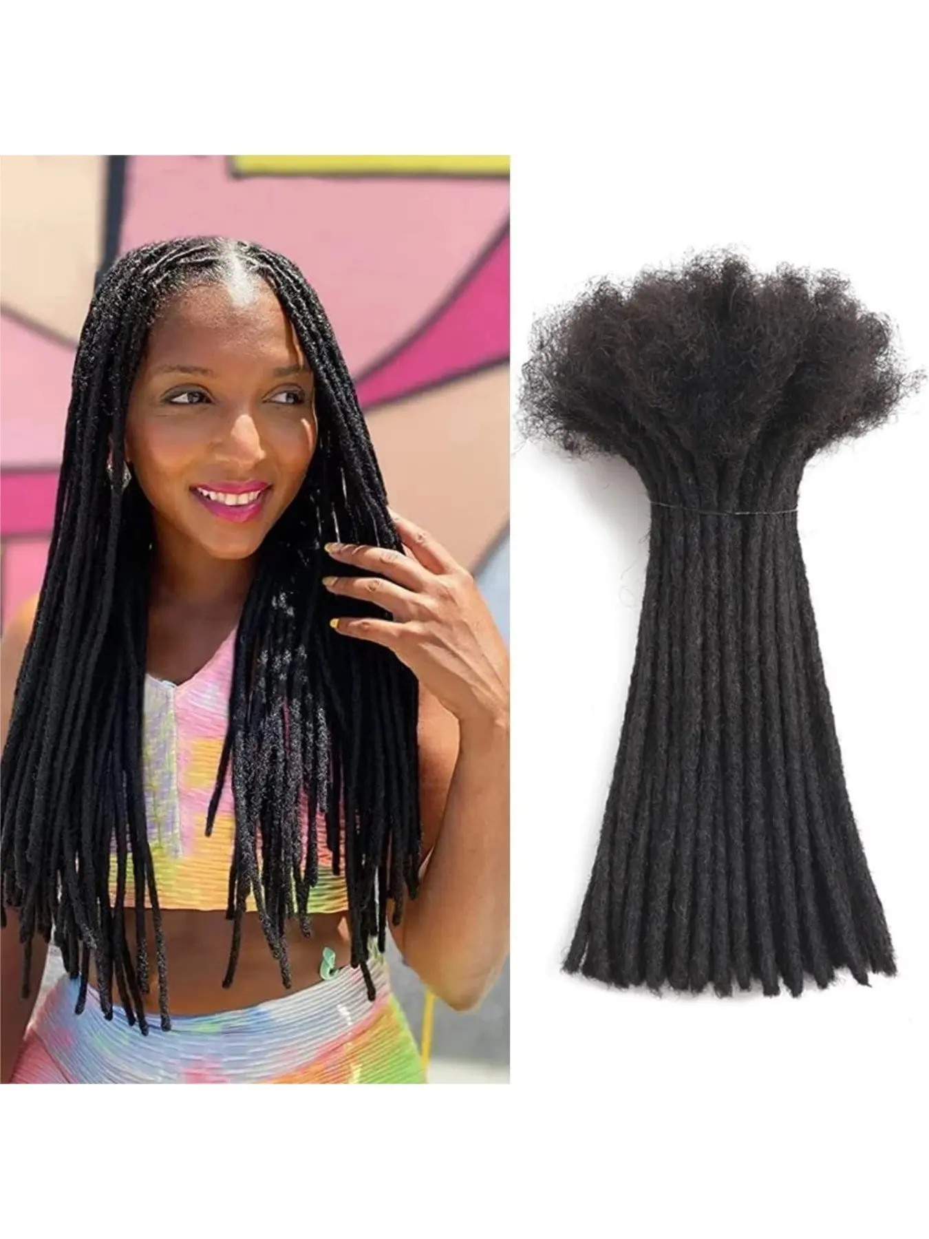 Natural Black Human Hair Dreadlock Extensions 4–16 Inch 0.6cm Width Handmade Loc Extensions 10/30/60/100 Strands Full Head Soft Natural Locs for Men Women
