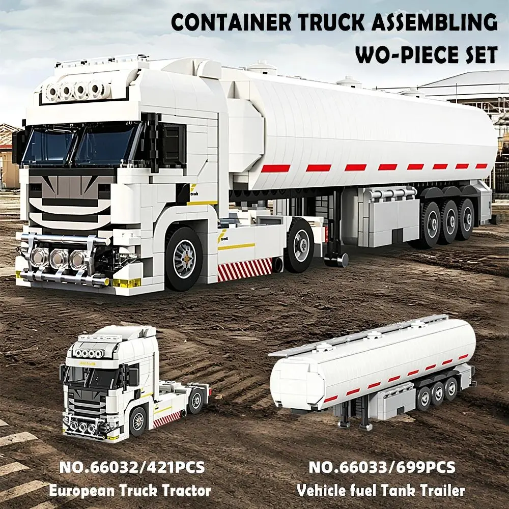 European Truck Trailer Combination Building Block Model Kit, Technical Assembly Set, Engineering Transport Vehicle Toy Gift