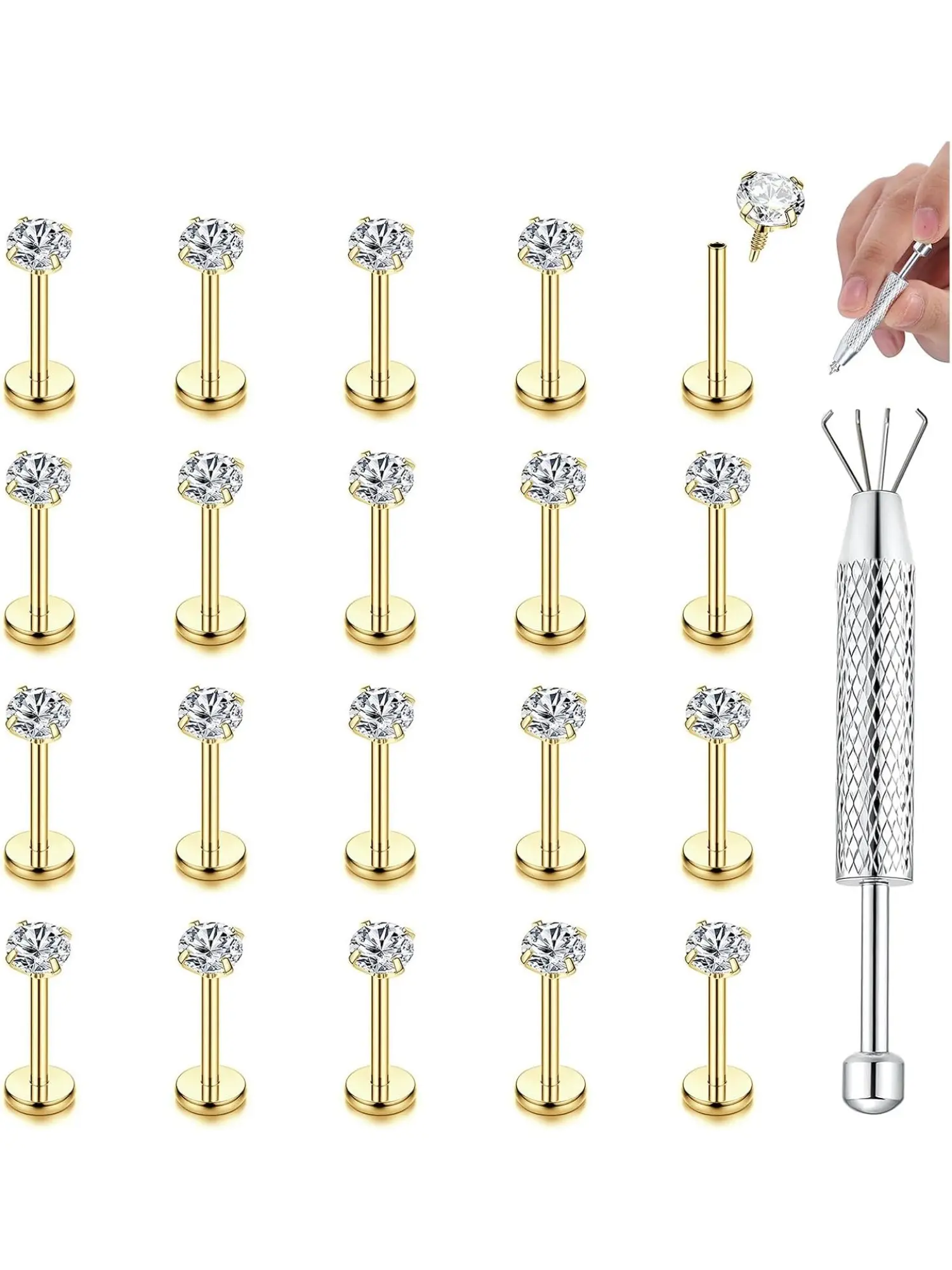 20Pcs Labret Piercing Jewellery Flat Back Earrings Nose Studs | 316L Surgical Steel Helix Lip Piercing Jewellery Labret Studs Nose Stud Tragus Cartilage Earrings Vertical Lip Bar 10MM Piercing Jewelry