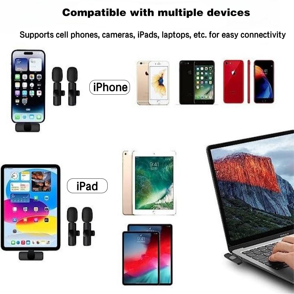 1 set Professional Wireless Lavalier Lapel Long Standby Microphone iPhone Cordless Omnidirectional Condenser Recording Mic for audio Interview Video Podcast Vlog Game Live Streaming Collar Clip Mini Microphone for TikTok For iPad smartphone