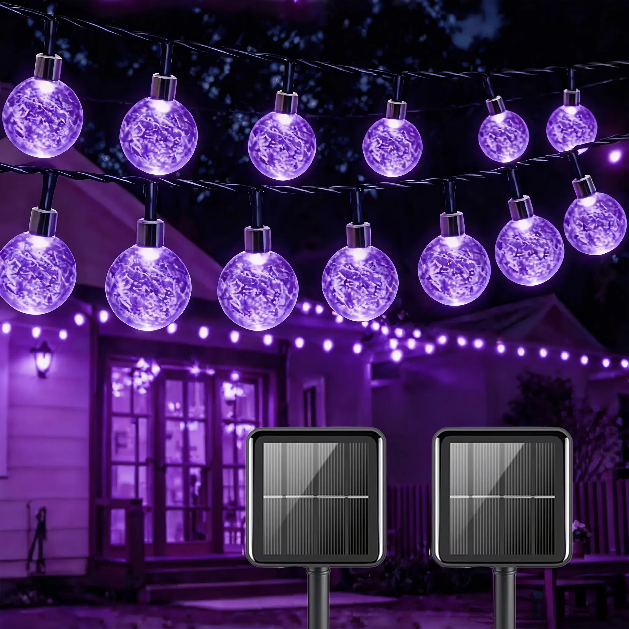 2-Pack Purple Outdoor String Lights, 200/40 LED Globe String Lights, 8 Lighting Modes, IPX4 Rated Globe Lights, Perfect for Garden Trees, Patio, Wedding Parties & Holiday Decorations
