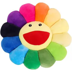 Smile Face Rainbow Plush Pillow, Sunflower Style Soft Plush Cushion, Cozy Flower Floor Pillow for Bedroom & Living Room Decor (Rainbow Tone)