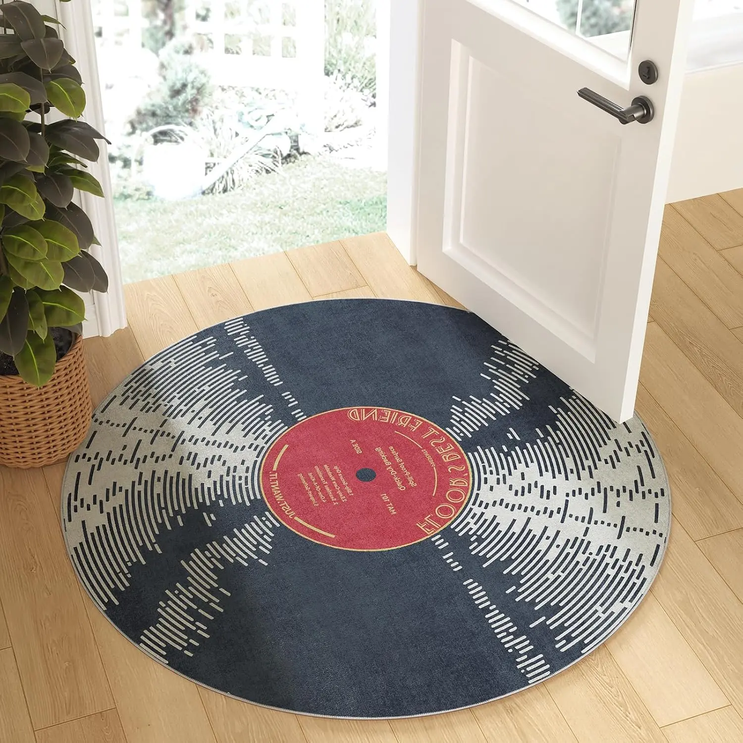 Vinyl Record 3ft Round Rug, Non-Slip Circular Area Rug for Living Room, Bedroom,Dining Room Table,Small Washable Rug Round,Ultra Soft Round Carpet for  Decor Aesthetic,Low-Pile Kitchen Circle Rugs