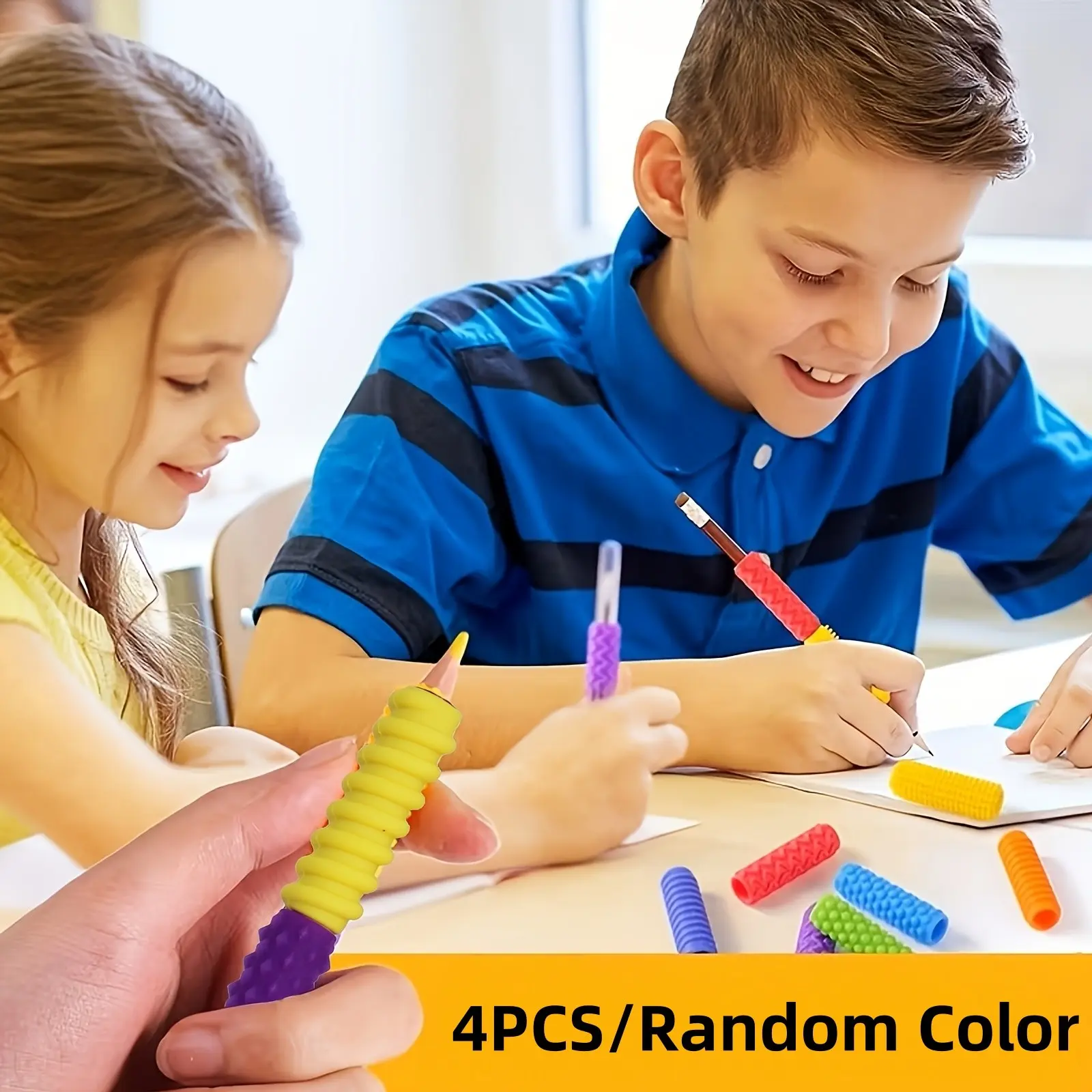 Silicone Sensory Pencil Grips 4‑Pack, Non‑Slip Pen Holder, Kids Handwriting Aid, Classroom Sensory Stress Relief Stationery, Random Style