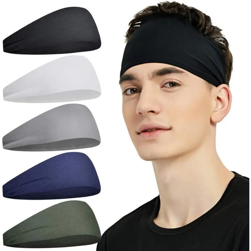 5-Pack Athletic Sweatband Headband for Men & Women, Soft Elastic Nylon Blend, Solid Color Sweat-Wicking for Sports & Yoga