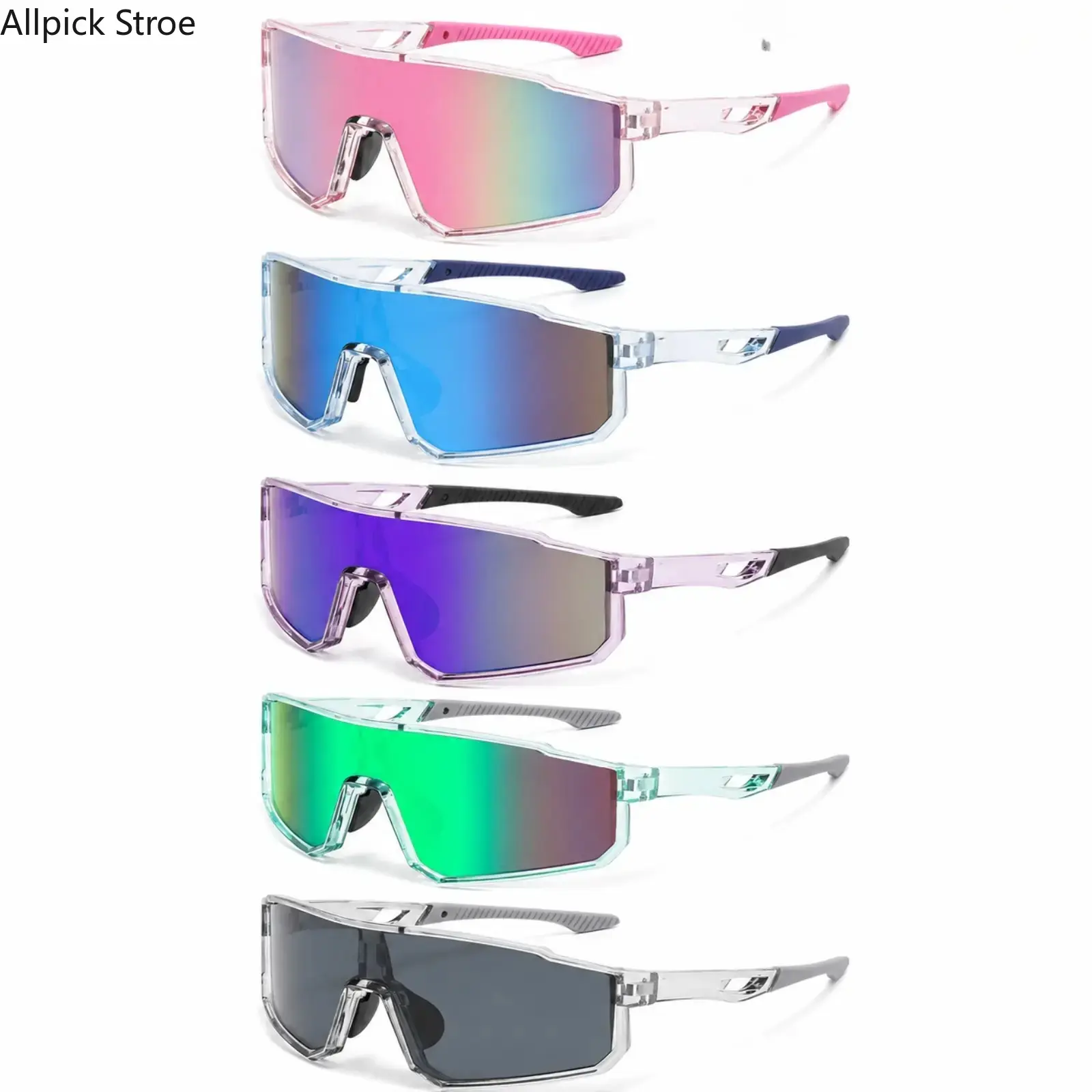 5-Pack UV400 Mirrored Shield Sunglasses for Men, Windproof Sports Eyewear for MTB, Road Cycling & Outdoor Activities