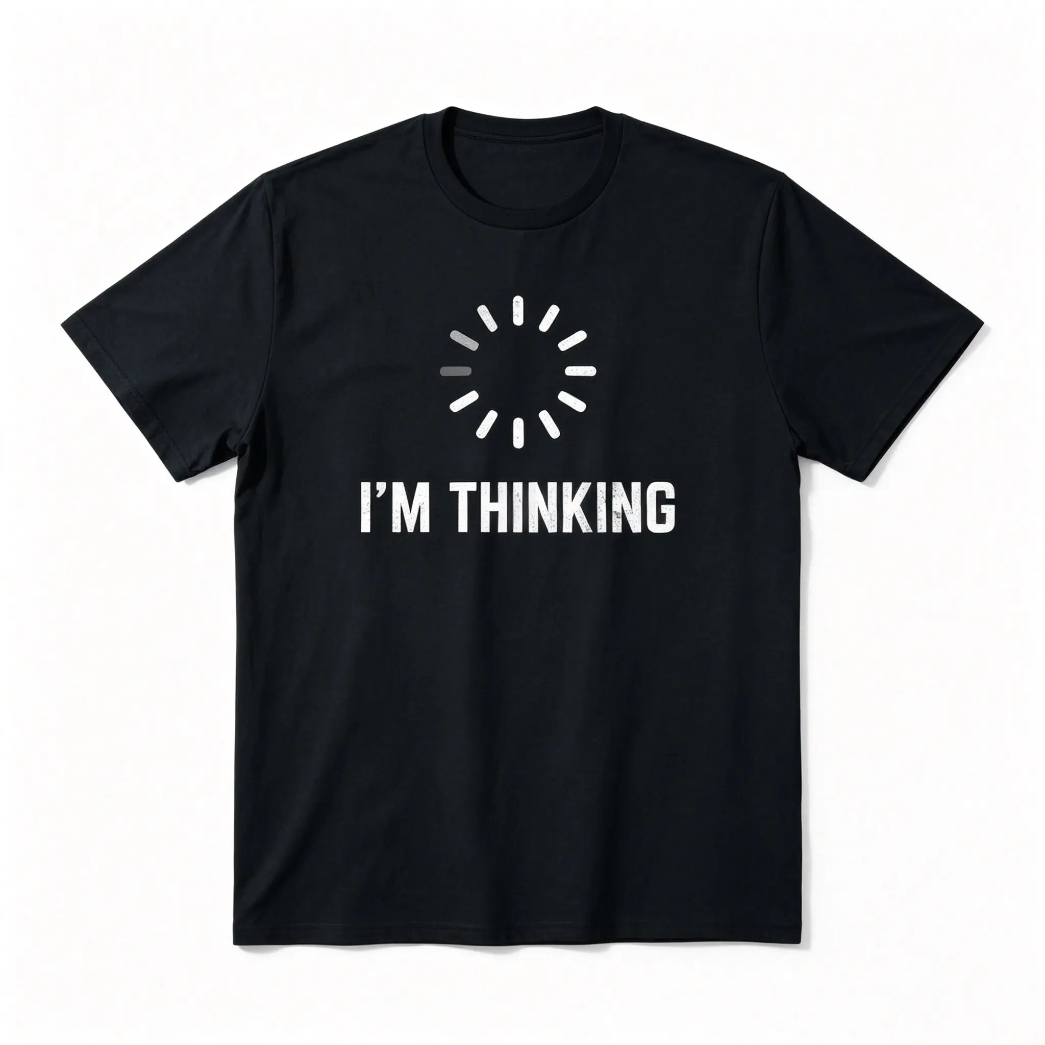 Original Minimalist Graphic T-Shirt with 'I'm Thinking' Loading Spinner, Funny Nerdy Humor Top for Men & Women, Casual Oversized Streetwear, Simple, Loose, Shortsleeve, Hem, Basic