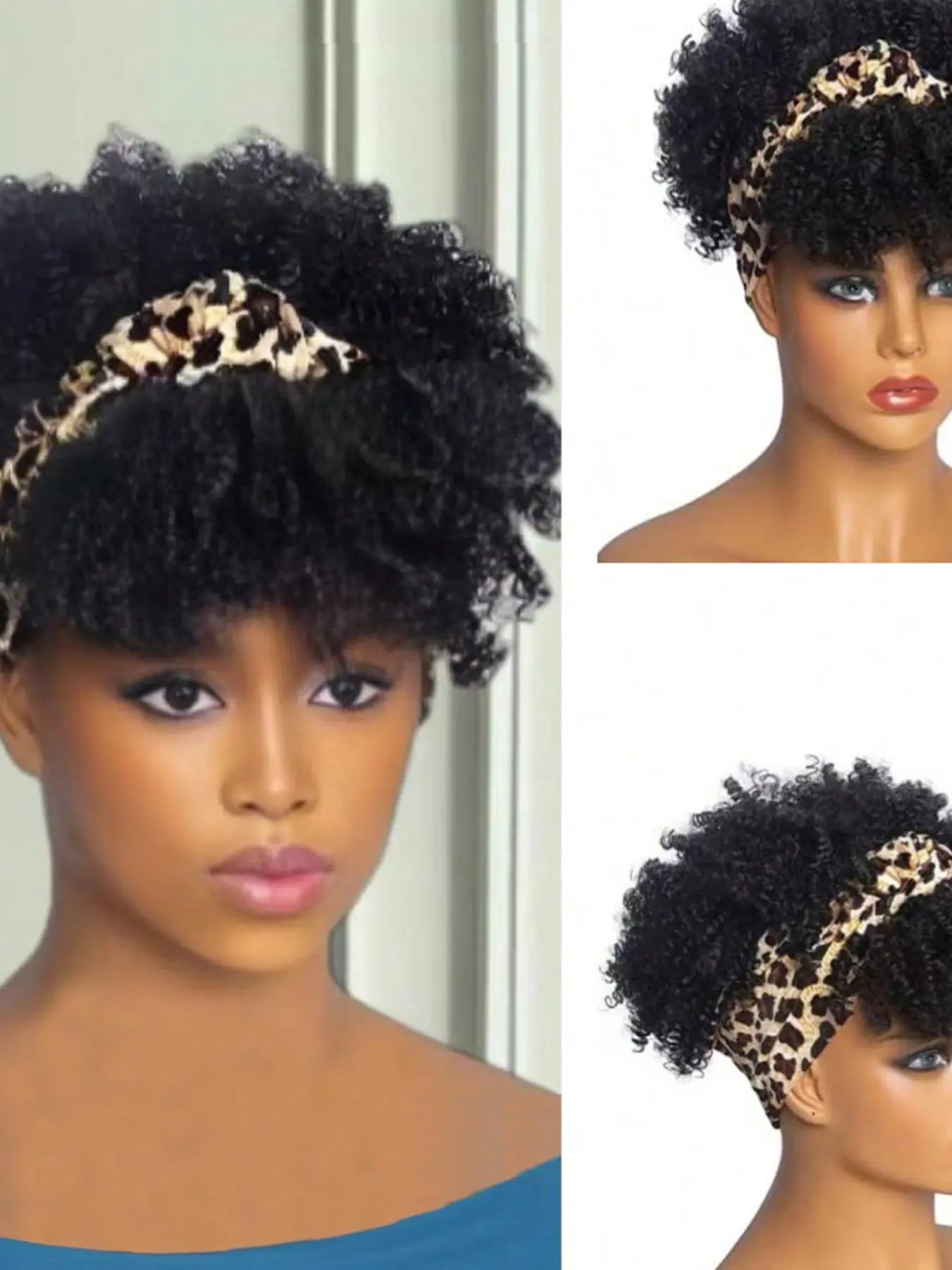 Headband Wigs for Women, Afro Kinky Curly Wig with Synthetic Short Hair, Attached Headband, Headwrap Wigs, Kinky Curly Style, Coily Textured Wigs, Hairband Wig, Synthetic Fiber Wig