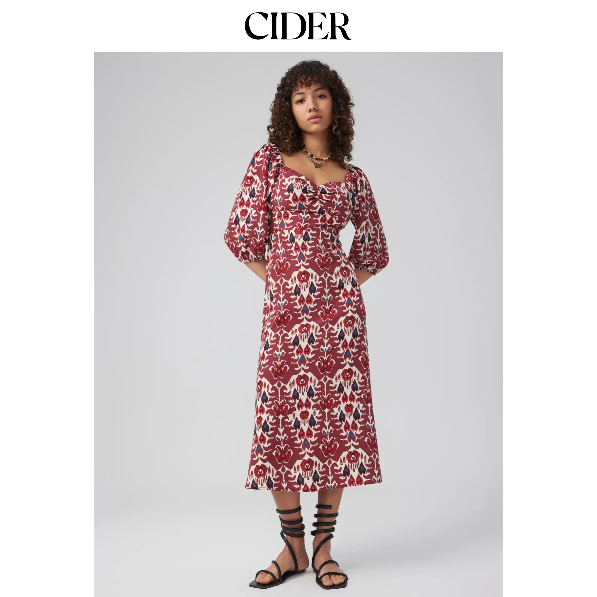 Cider [size 0-10] Chiffon Sweetheart Aztec Floral Ruffle Maxi Dress SohoChic