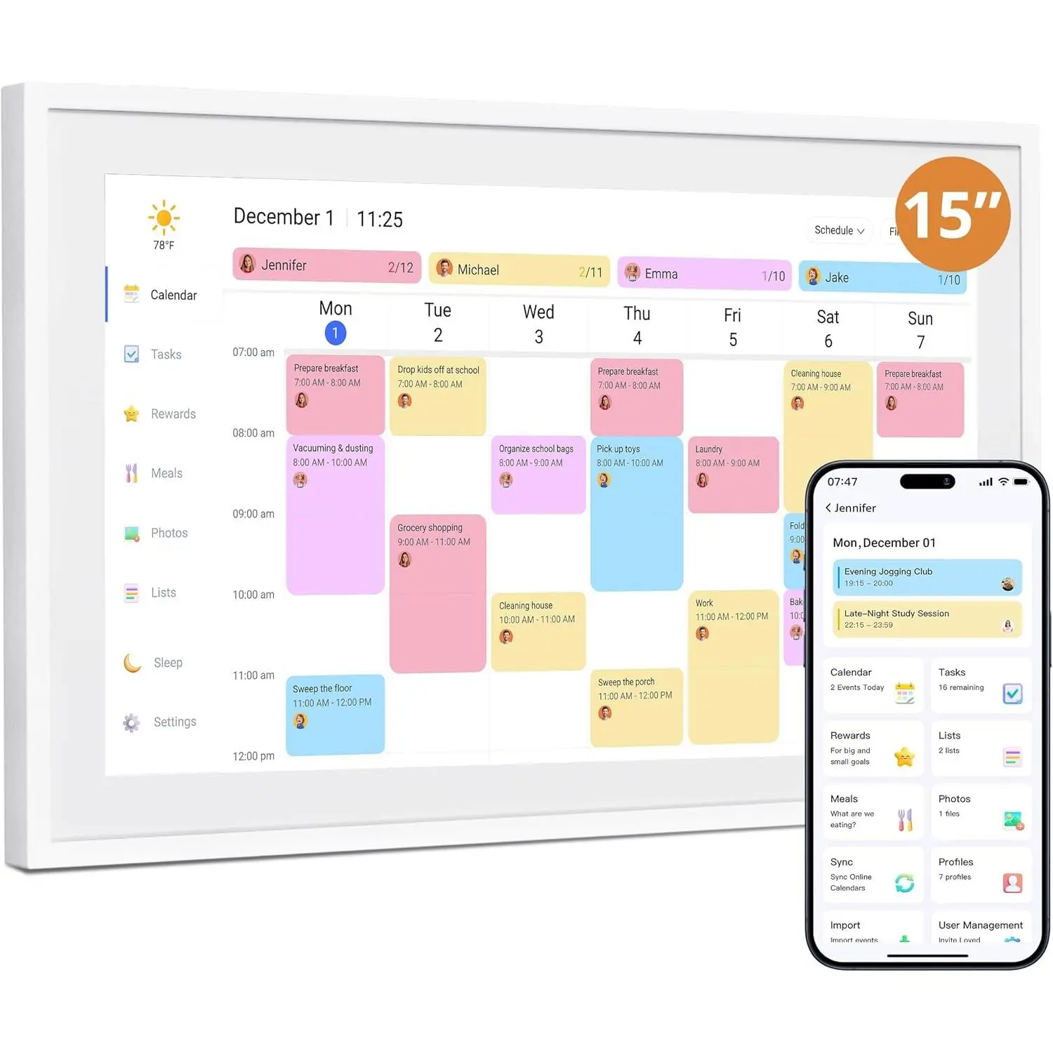 Digital Wall Calendar 15.6 Inch Touch Screen, Electronic Desk Calendar and Chore Chart for Family Kids Monthly/Weekly Planner, Interactive Touchscreen Display Smart Calender for Home Organization