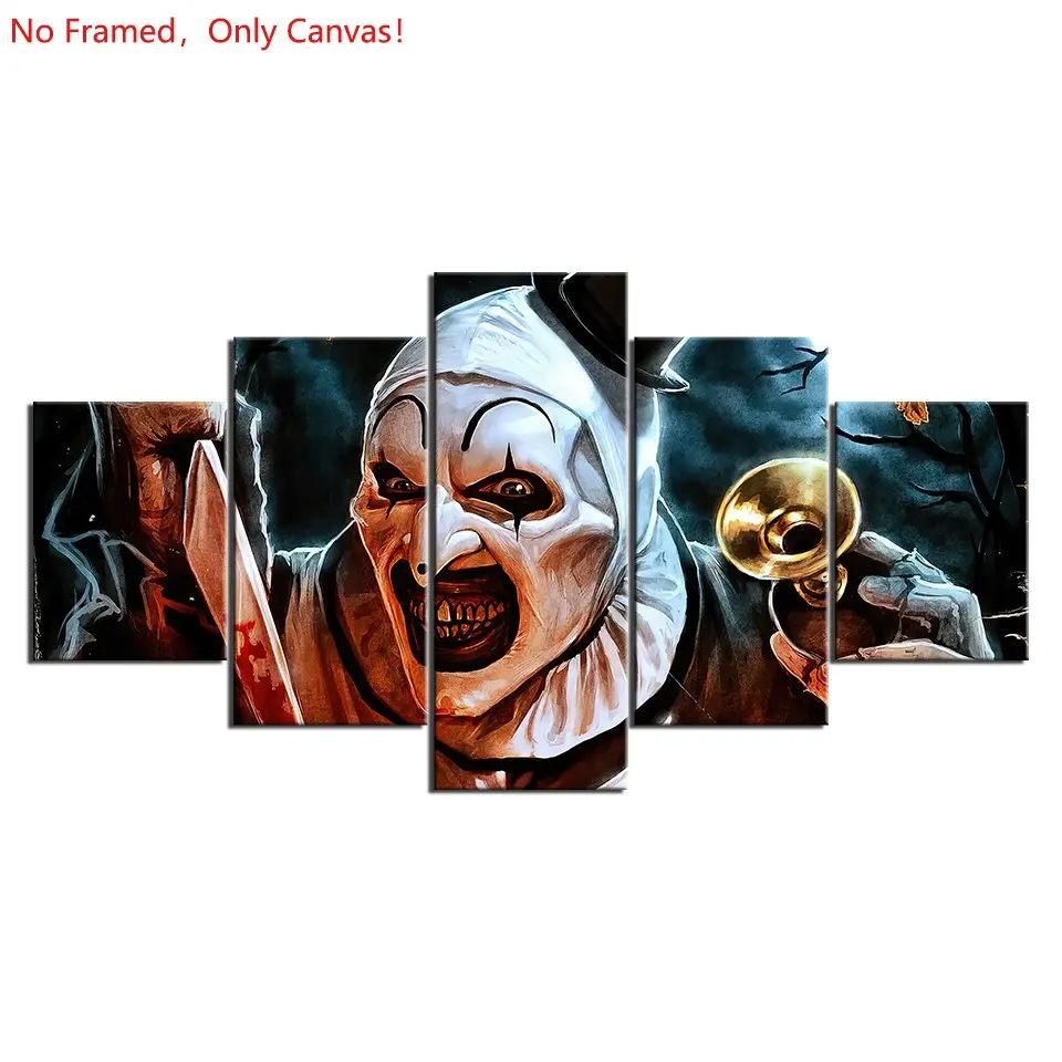 5 piece/set of frameless canvas painting print poster, classic Scream Horror Movie Style art, terrifier 2, A perfect gift for Halloween lovers, the perfect gift for bedroom, living room, kitchen, dormitory corridor, mural, wall decoration