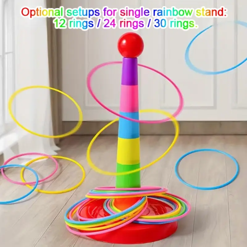 Interactive Ring Toss Game Set, Stand, 12/24/30 Rings, Outdoor Parks Colorful Ring Toss Toy, Family Fun Party Accessory, Gatherings Play Activity, Perfect for Christmas