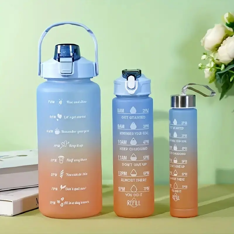 Summer Creative Design Water Bottle Set, 3-Piece Gradient Straw Cups, Large Capacity Portable Reusable Sports Bottles, Refillable Water Bottles, Ideal Gift
