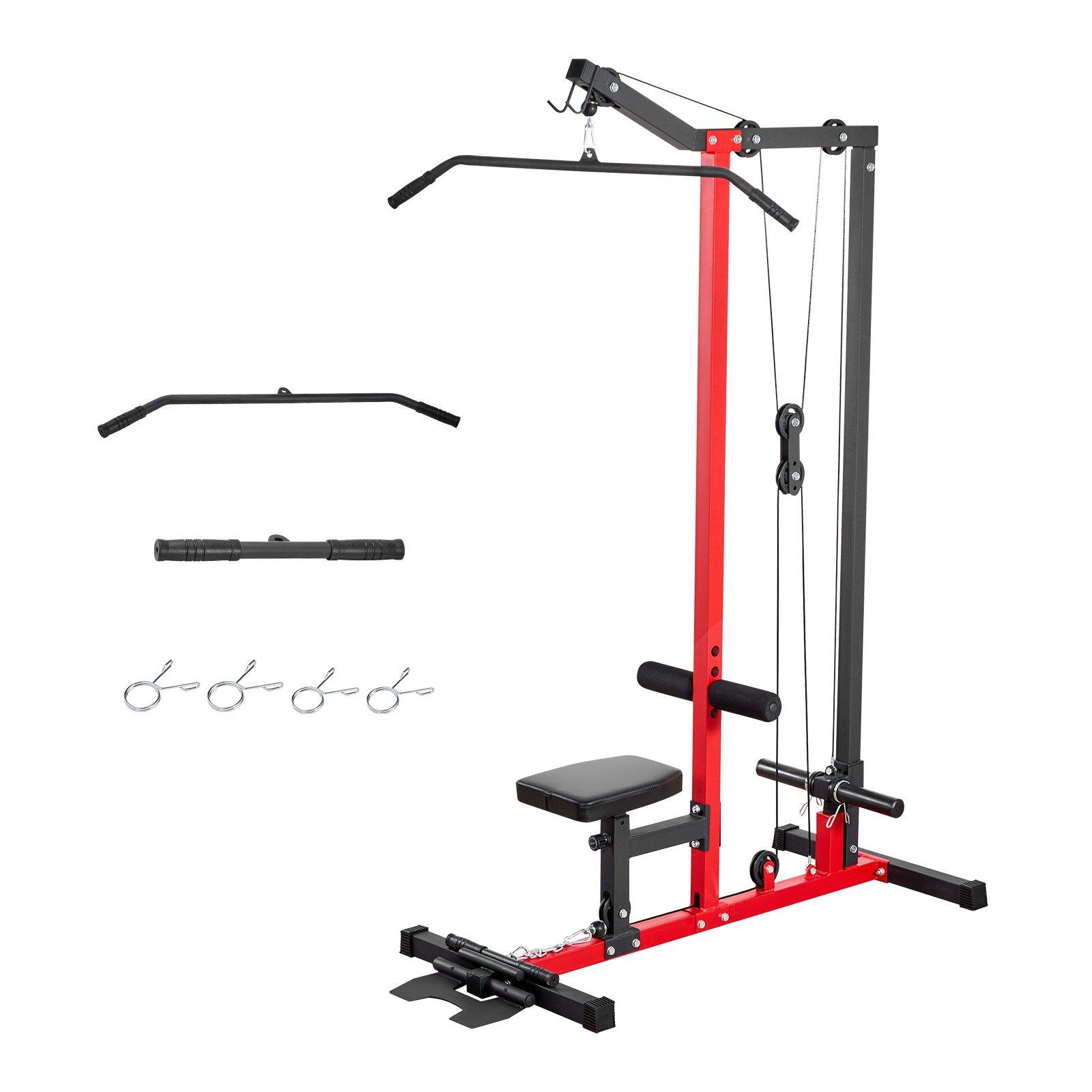 VEVOR 2-in-1 Carbon Steel LAT Pull Down & Row Cable Machine, Home Gym Hand Tool Kit with 3-Level Adjustable Seat, 4-Level Adjustable Foam Roller, 500lb Load Lat Tower for Back Workouts, Black Red VEVOR 2-in-1 Carbon Steel LAT Pull Down & Row Cable Machine, Home Gym Hand Tool Kit with 3-Level Adjustable Seat, 4-Level Adjustable Foam Roller, 500lb Load Lat Tower for Back Workouts, Black Red