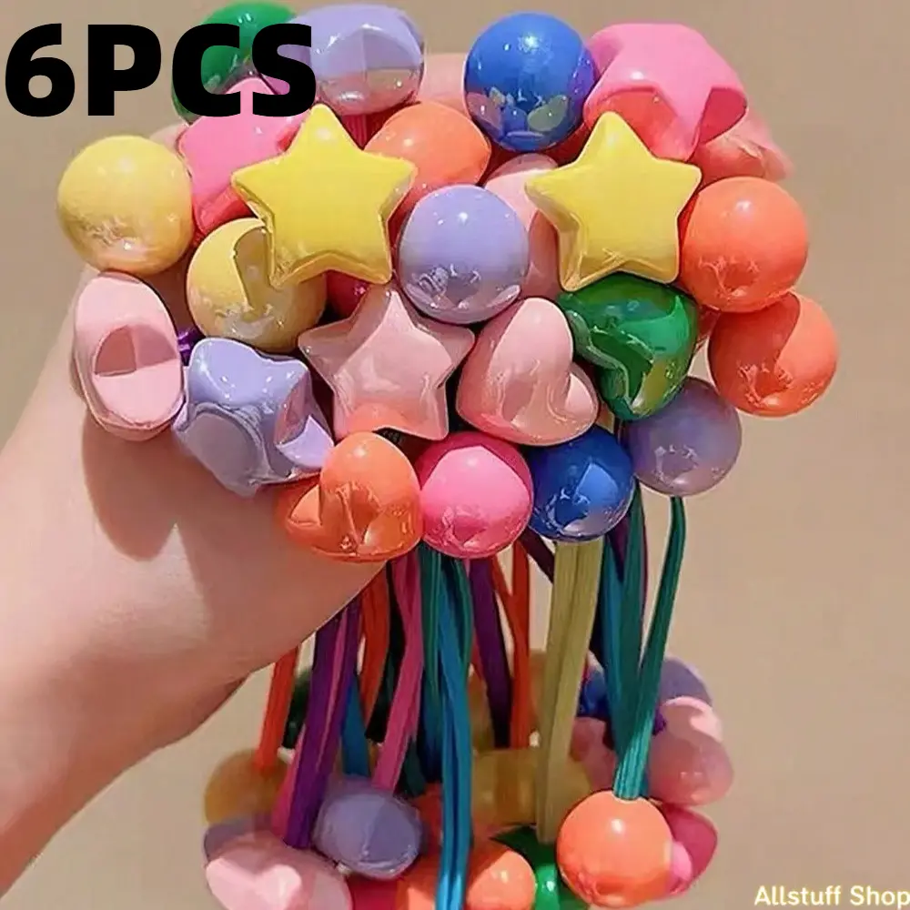 High Elasticity Hair Ties Set, Cute Star Heart Design Girly Rubber Bands for Girls & Students, Ponytail Hairstyle, Rainbow Colors, No Damage, Random Selection, Elastic Hair Accessory, Cute Hair Accessories,summerwins Neon Scrunchies