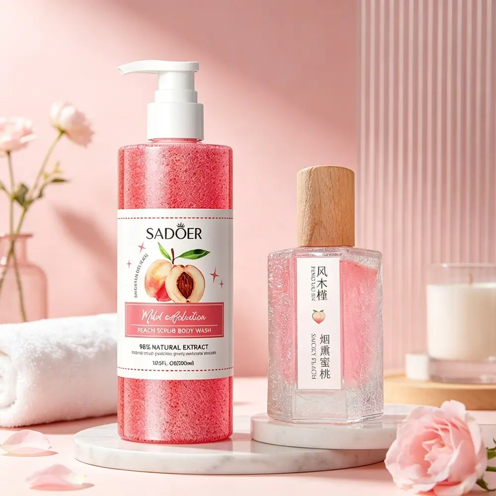 Apricot Scented Perfume + Body Scrub Shower Gel, Scrub Body Wash, Long-Lasting Fresh Fruit Fragrance, Women's Perfume, Cleansing Body Lotion, Gift Idea, Body Care