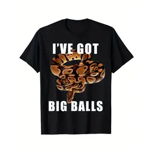 180gFun "I Have Big Ball" Ball Python T-Shirt - 100% Cotton Casual Short Sleeve Shirt with Snake Graphic, Round Neck Tee for Reptile Enthusiasts & Python Lovers