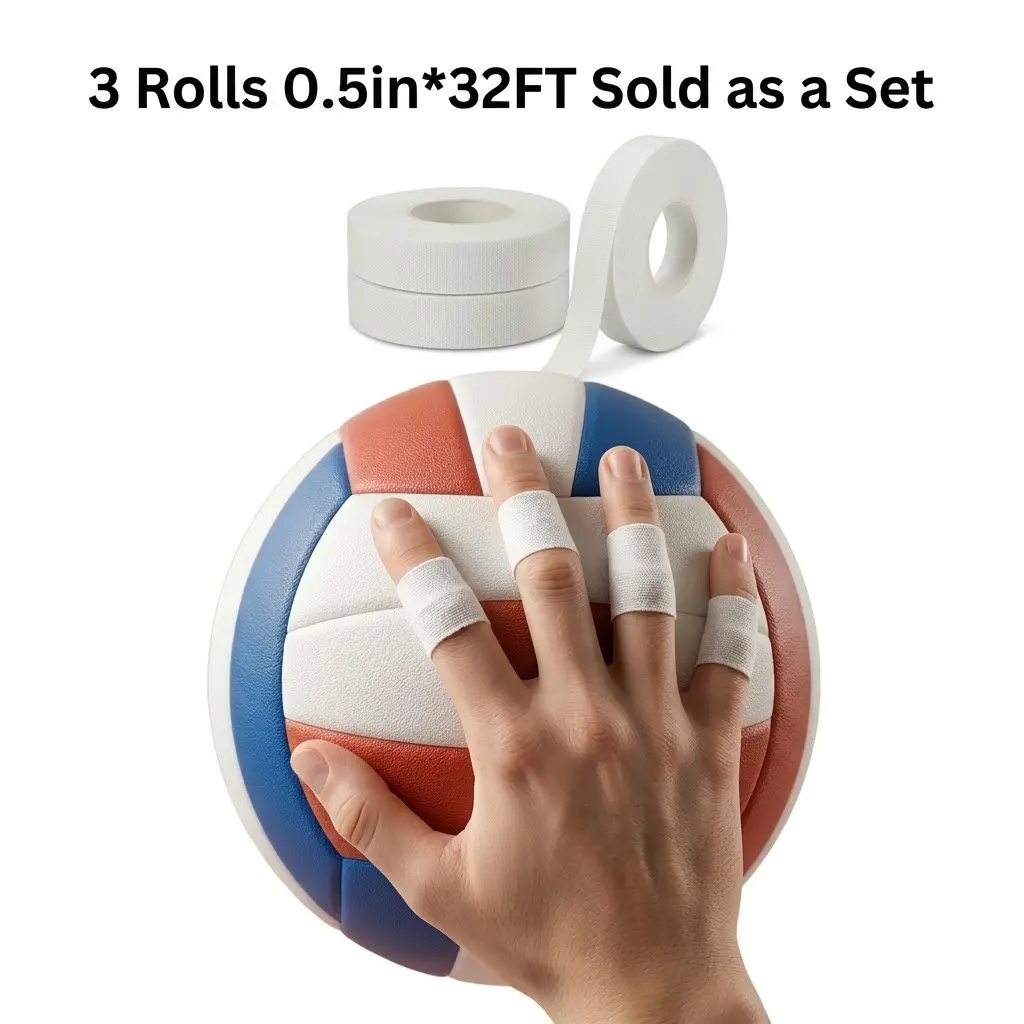 3-Pack Finger Tape 0.5in x 32ft, Latex-Free Athletic Tape, No Residue, Sweat-Resistant Extra Strong Grip for Climbing, BJJ, Weightlifting & Sports