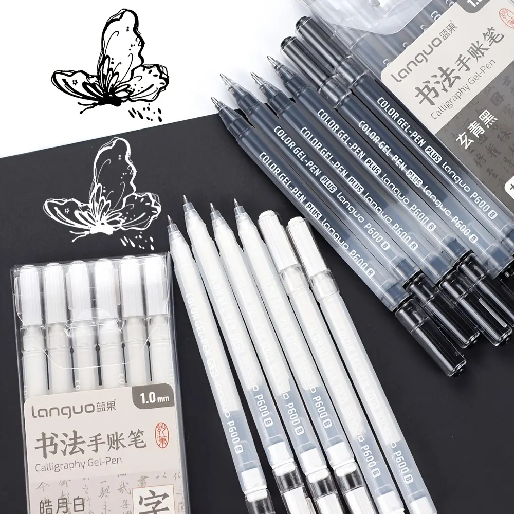 LANGUO 12PCS Black & White Gel Pens, 0.6mm & 1.0mm Fine Point Premium Ink Gel Pens, Ideal for Black Paper, Journaling, Drawing, Back to School, Art & Office Supplies