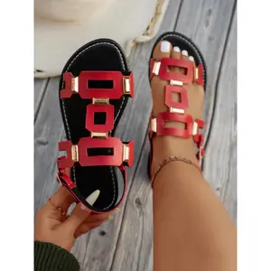 Women's Spring Summer Square Buckle Flat Sandals Footwear, Fashion Casual Style, Perfect for Everyday Daily Wear and Outdoor Activities