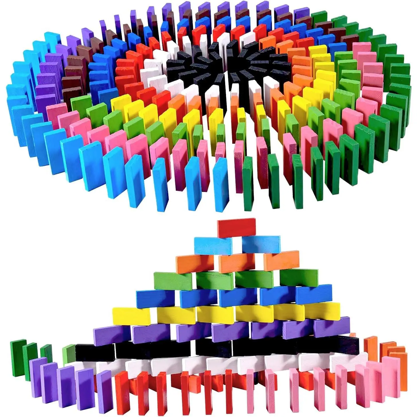 600 Pcs Colorful Wooden Domino Blocks Set Tile Bulk Building Racing Stacking Games Educational Toys for Kids Birthday Party Favor