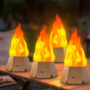 Night Lights, Multi-Purpose  Fire Lamp, USB Rechargeable Flickering Flame, 3-Mode LED Flame Light for   Bedroom Party Bar Outdoor Camping Yard Holiday Decorations, 4 Pack